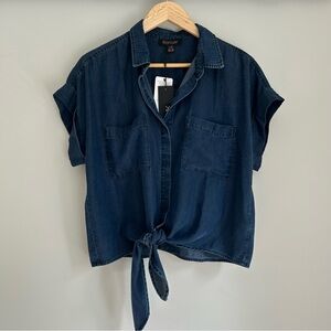 NEW! Renuar Tie-Front Tencel Lightweight Cuffed Short Sleeve Top